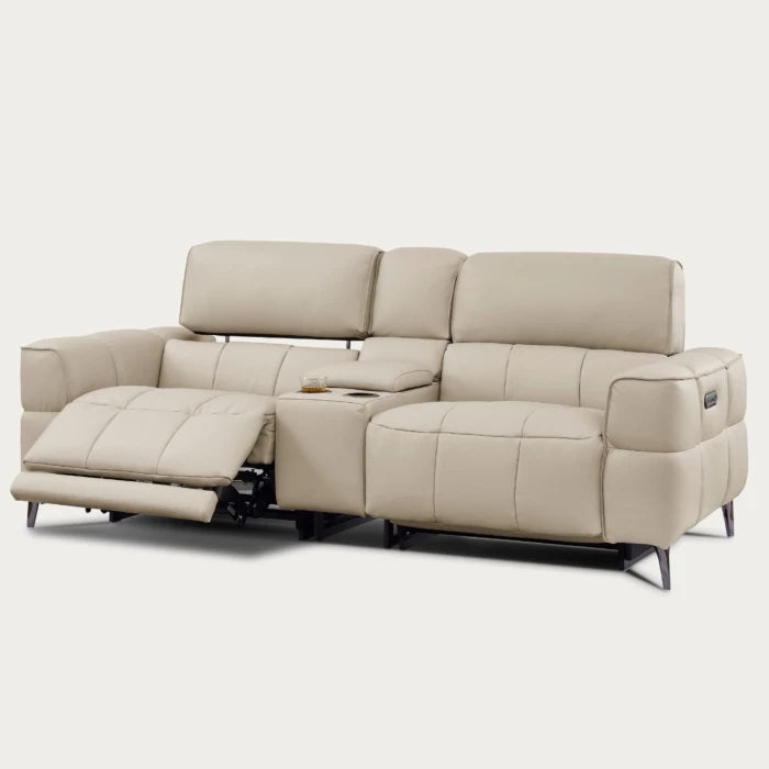 Cubo Loveseat with Two Recliners – Oatmeal Leather | Creative Furniture