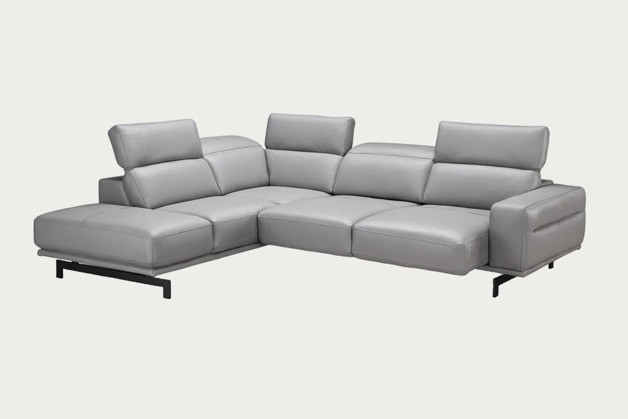 Davenport Leather Sectional, Light Gray