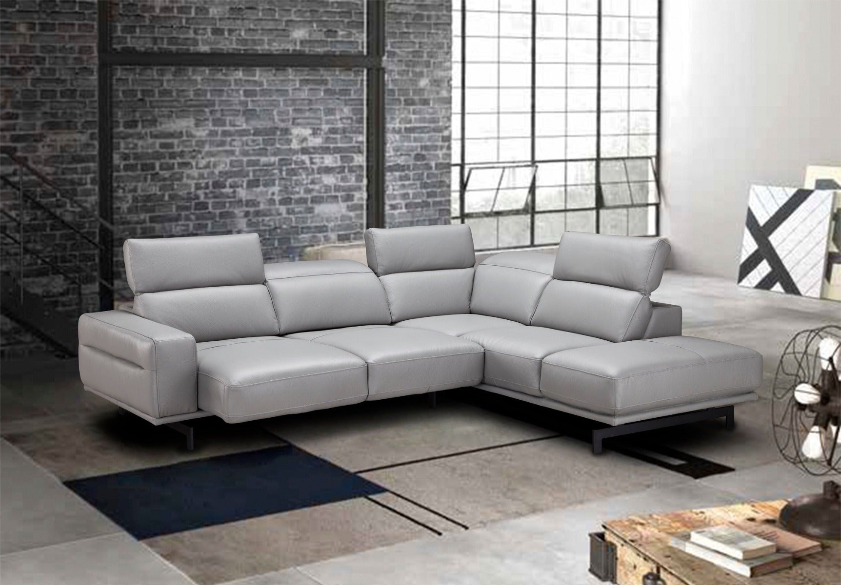 J & M Davenport Leather Sectional, Light Gray