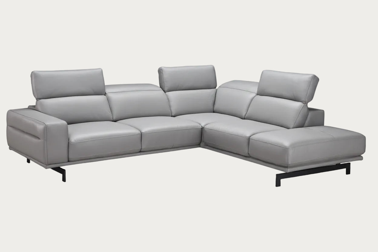 Davenport Leather Sectional, Light Gray