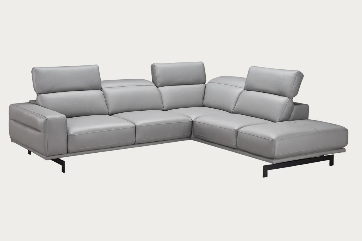 Davenport Leather Sectional, Light Gray
