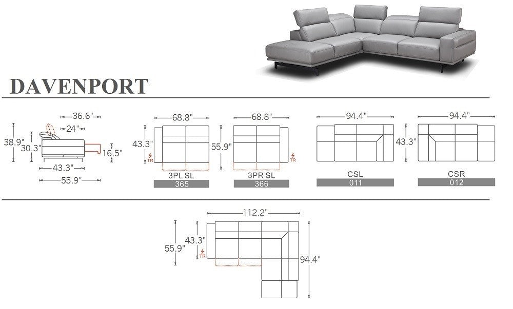 J & M Davenport Leather Sectional, Light Gray