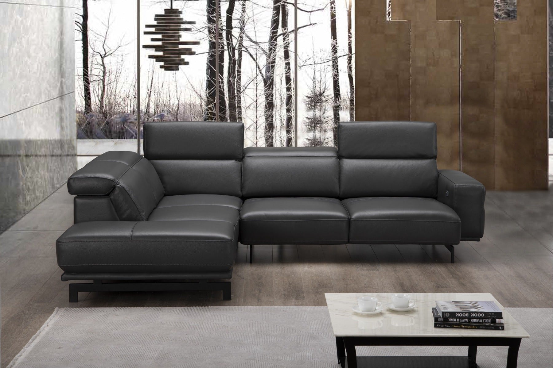 J & M Davenport Leather Sectional, Slate Gray