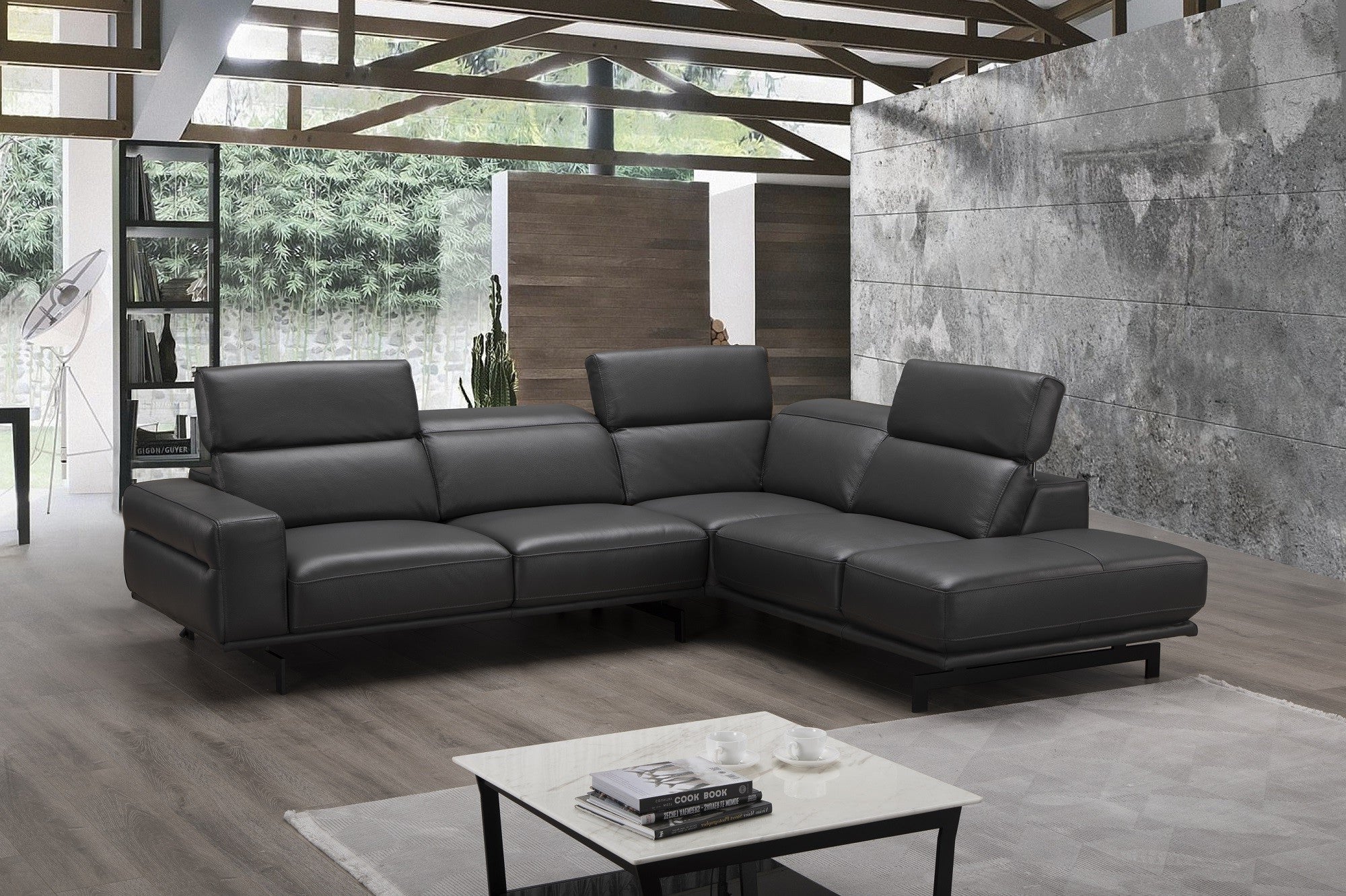 J & M Davenport Leather Sectional, Slate Gray