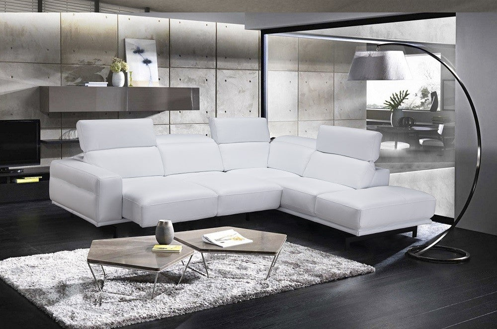 J & M Davenport Leather Sectional, Snow White