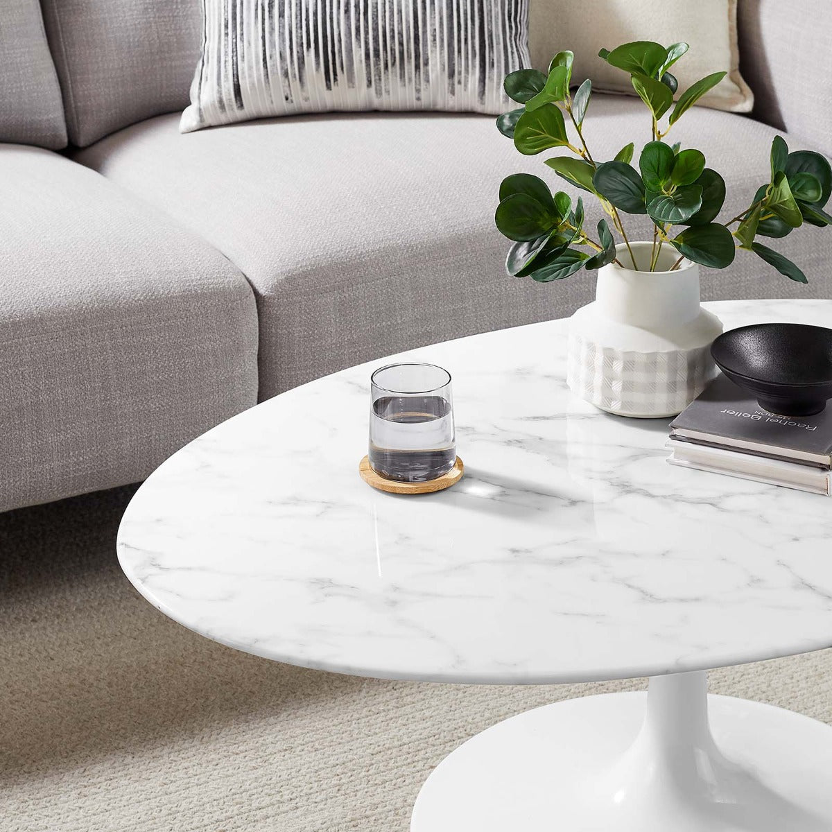 Modway Lippa 42" Oval Artificial Marble Coffee Table