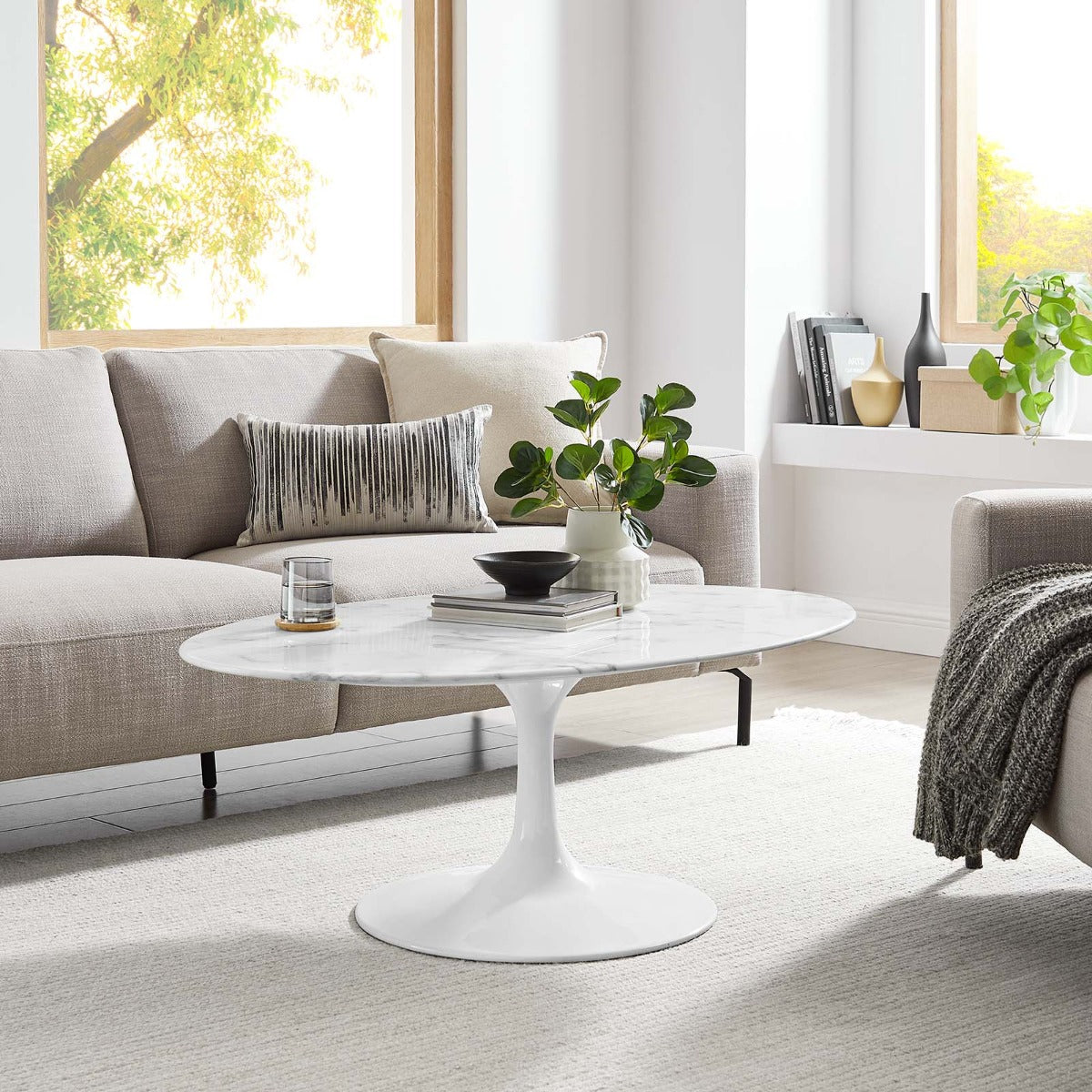 Modway Lippa 42" Oval Artificial Marble Coffee Table