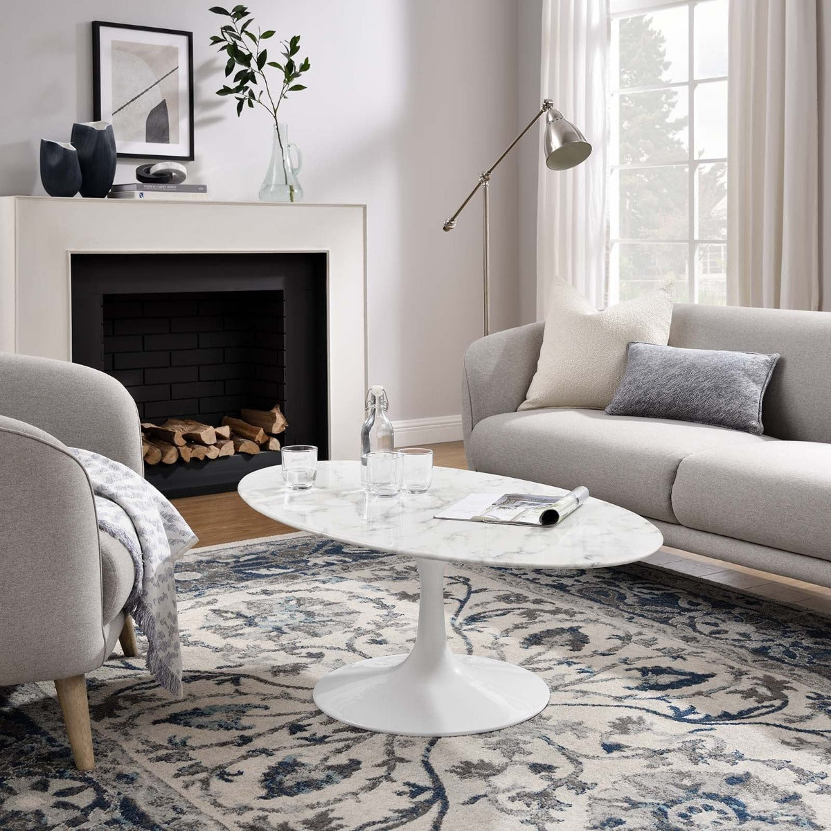 Modway Lippa 48" Oval Artificial Marble Coffee Table
