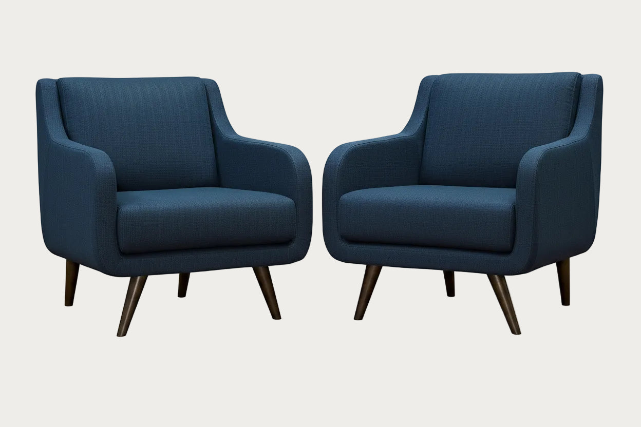 Two azure armchairs on a white background.
