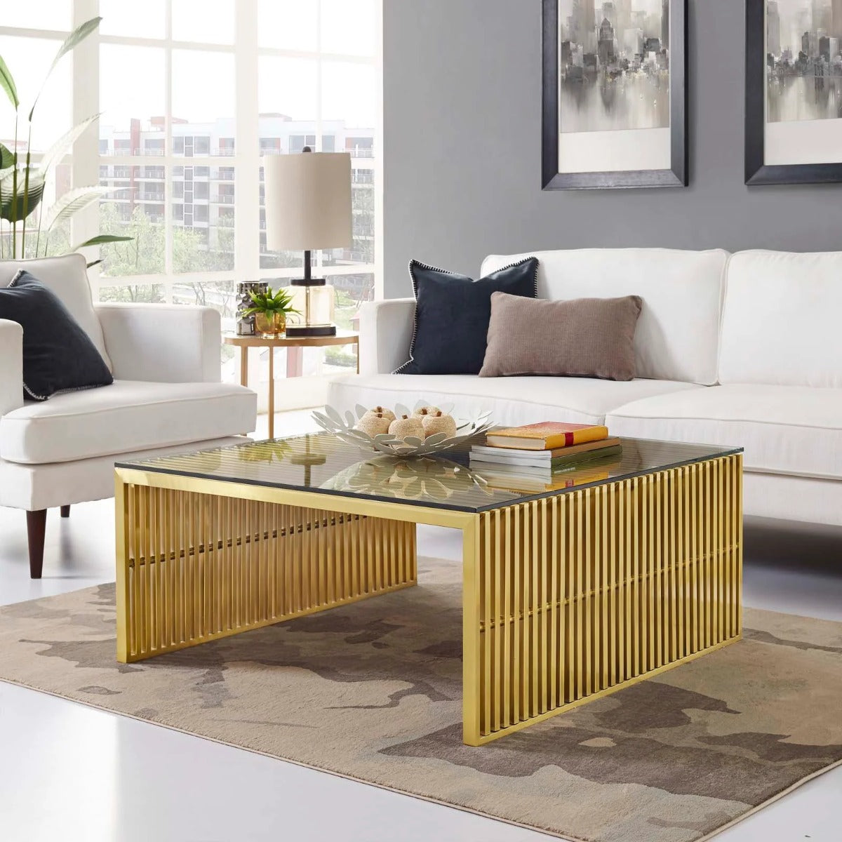 Modway Gridiron Stainless Steel Coffee Table