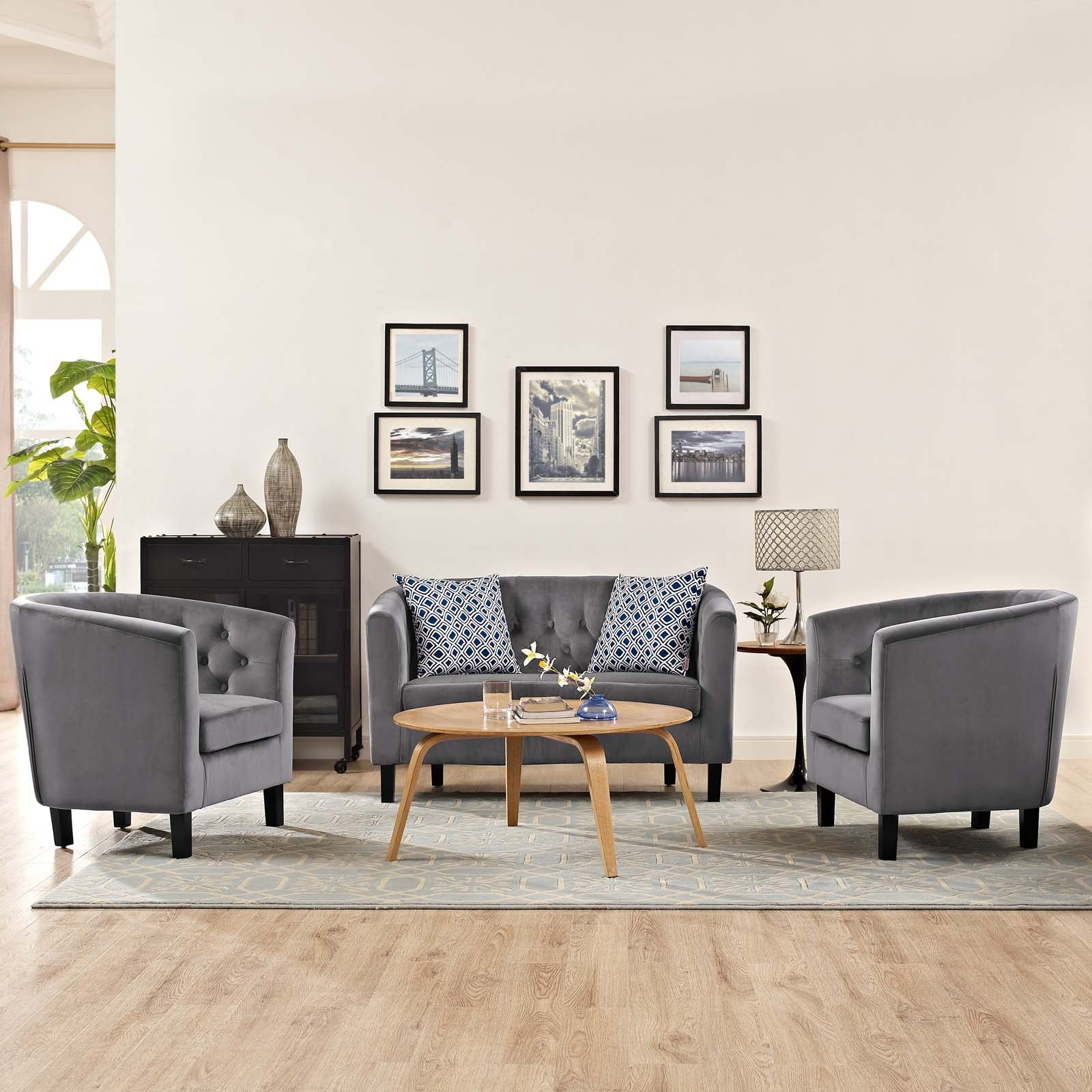 Modway Prospect 3 Piece Performance Velvet Loveseat and Armchair Set