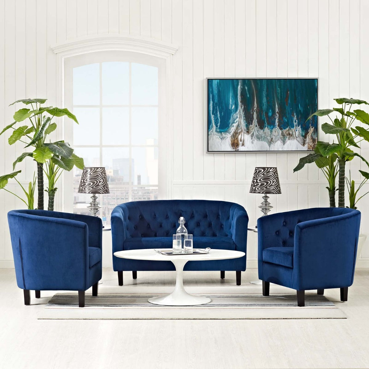 Modway Prospect 3 Piece Performance Velvet Loveseat and Armchair Set
