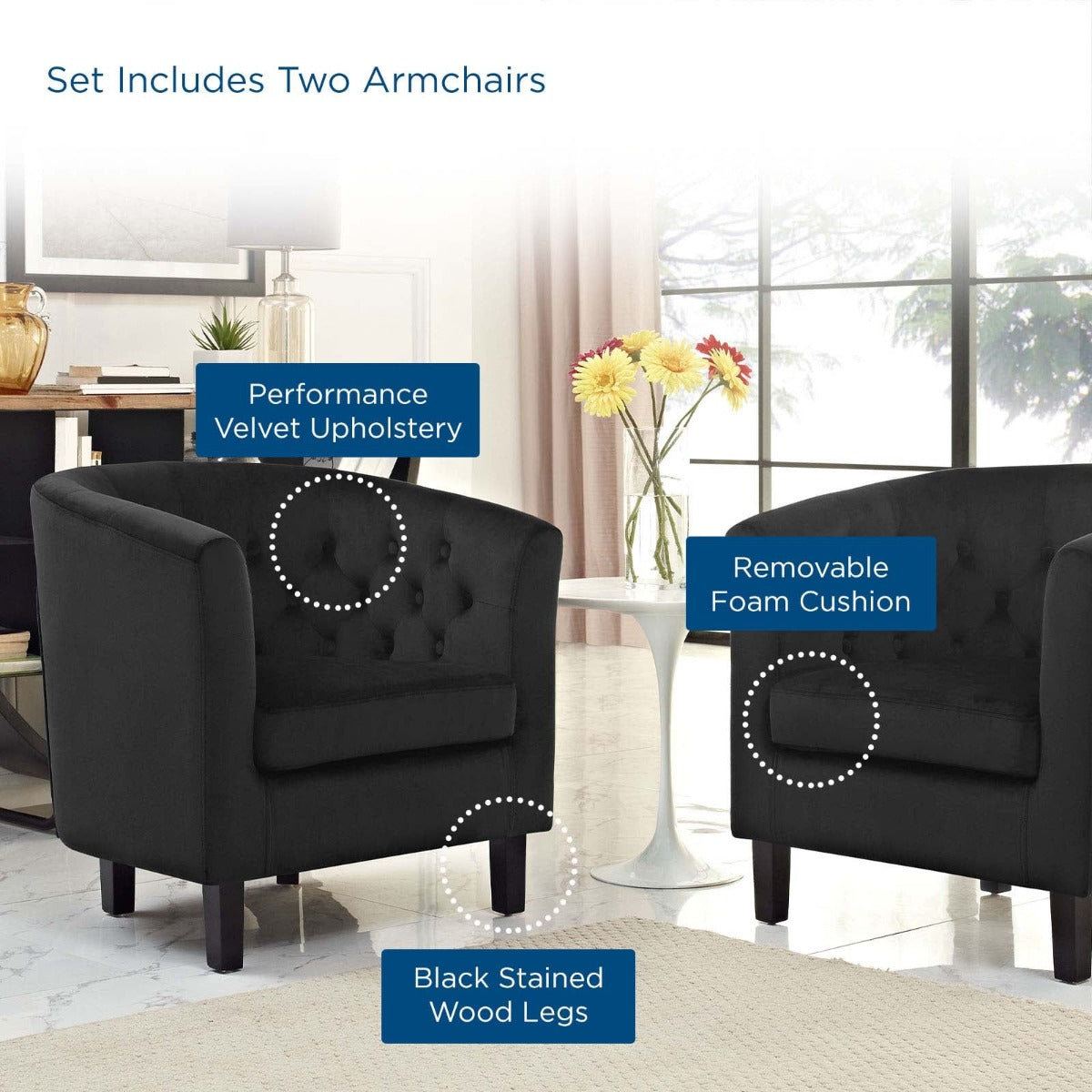 Modway Prospect 2 Piece Performance Velvet Armchair Set