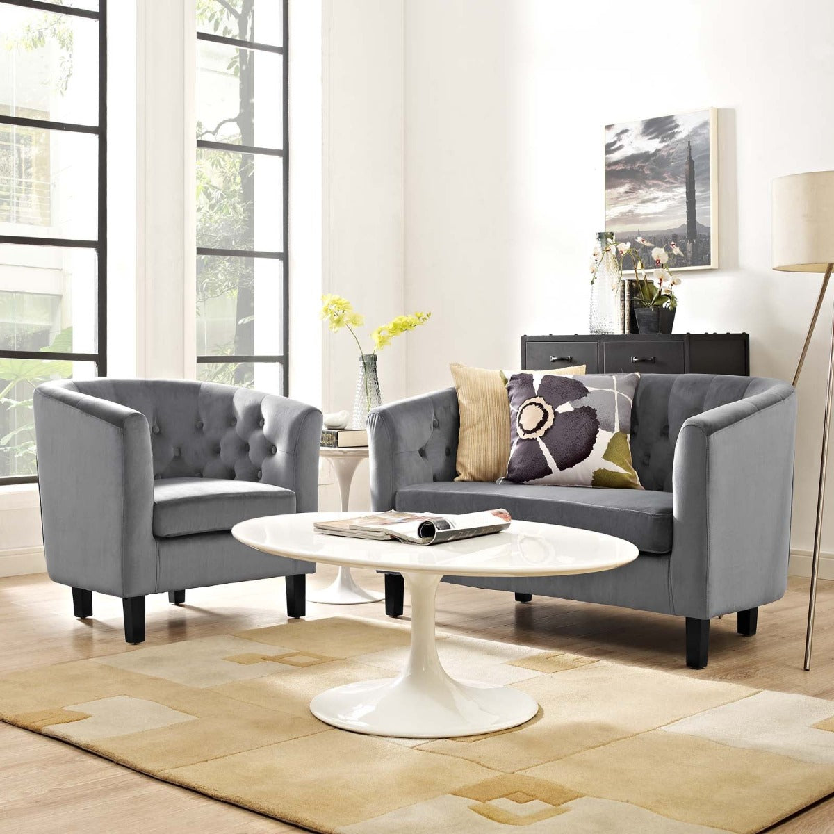 Modway Prospect 2 Piece Performance Velvet Loveseat and Armchair Set