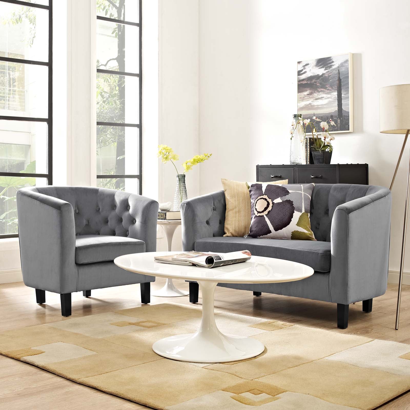Modway Prospect 2 Piece Performance Velvet Loveseat and Armchair Set