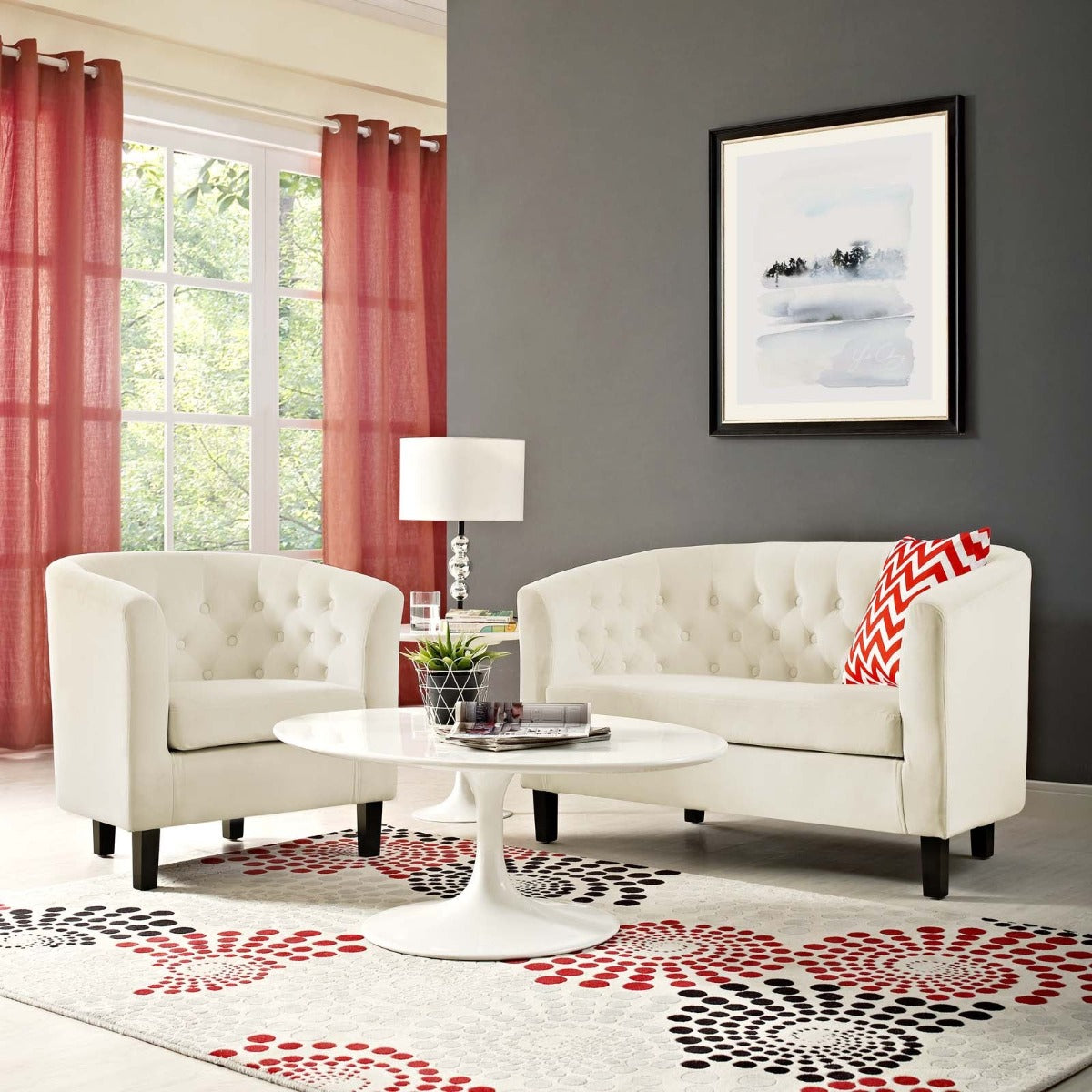 Modway Prospect 2 Piece Performance Velvet Loveseat and Armchair Set