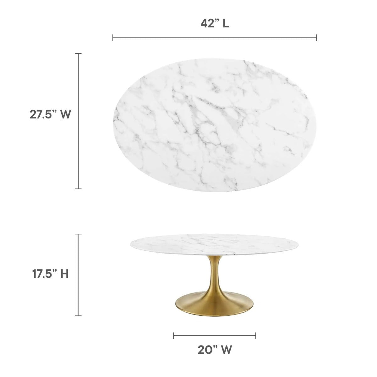 Modway Lippa 42" Oval Artificial Marble Coffee Table
