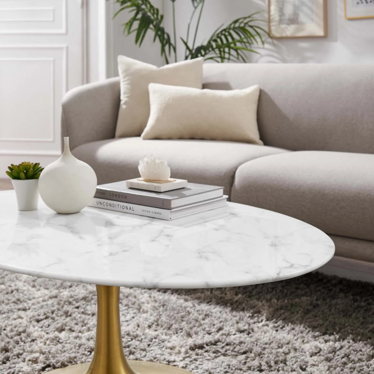 Modway Lippa 42" Oval Artificial Marble Coffee Table