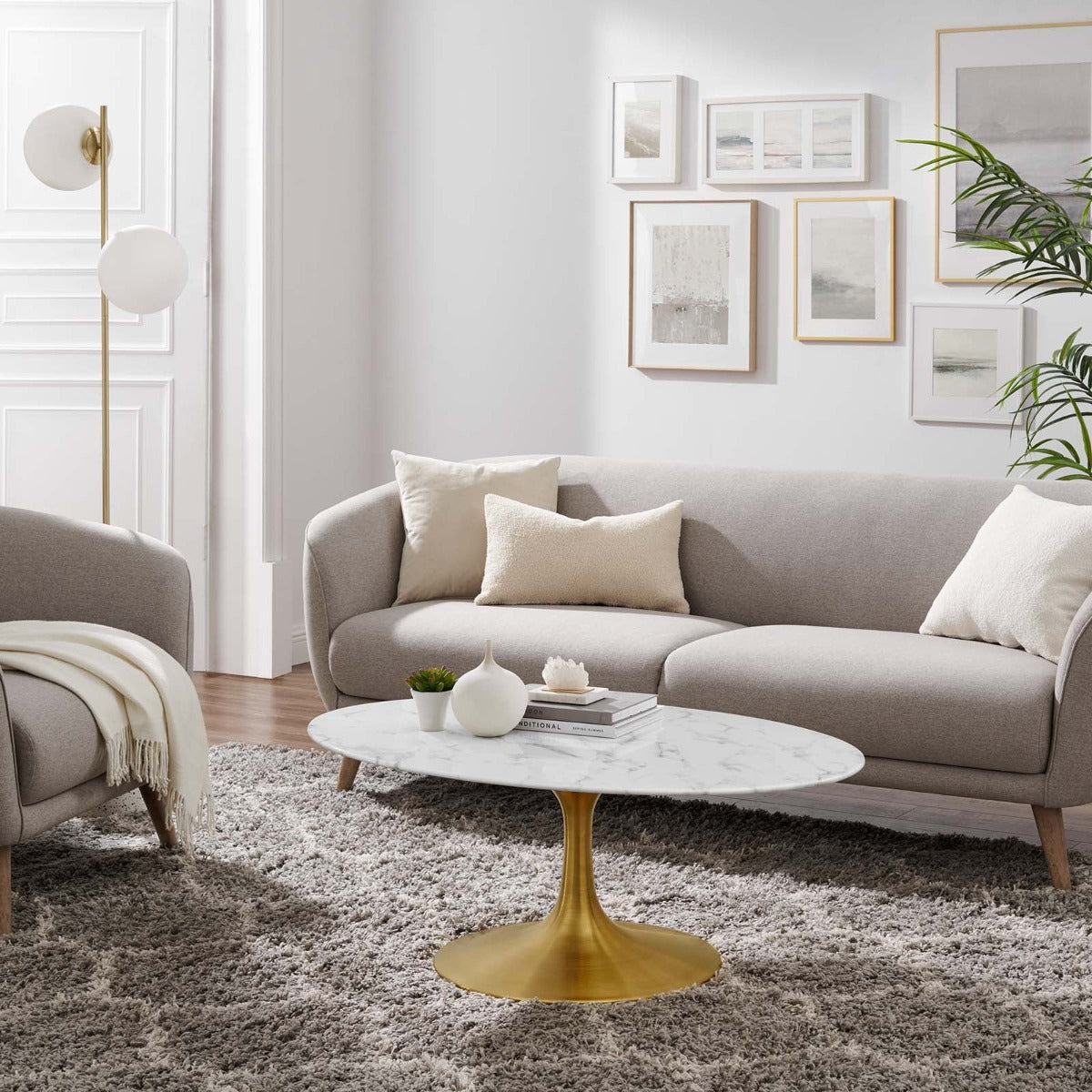 Modway Lippa 42" Oval Artificial Marble Coffee Table