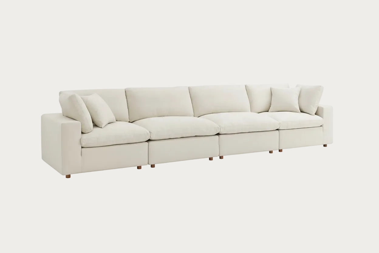 Beige sectional sofa on a white background