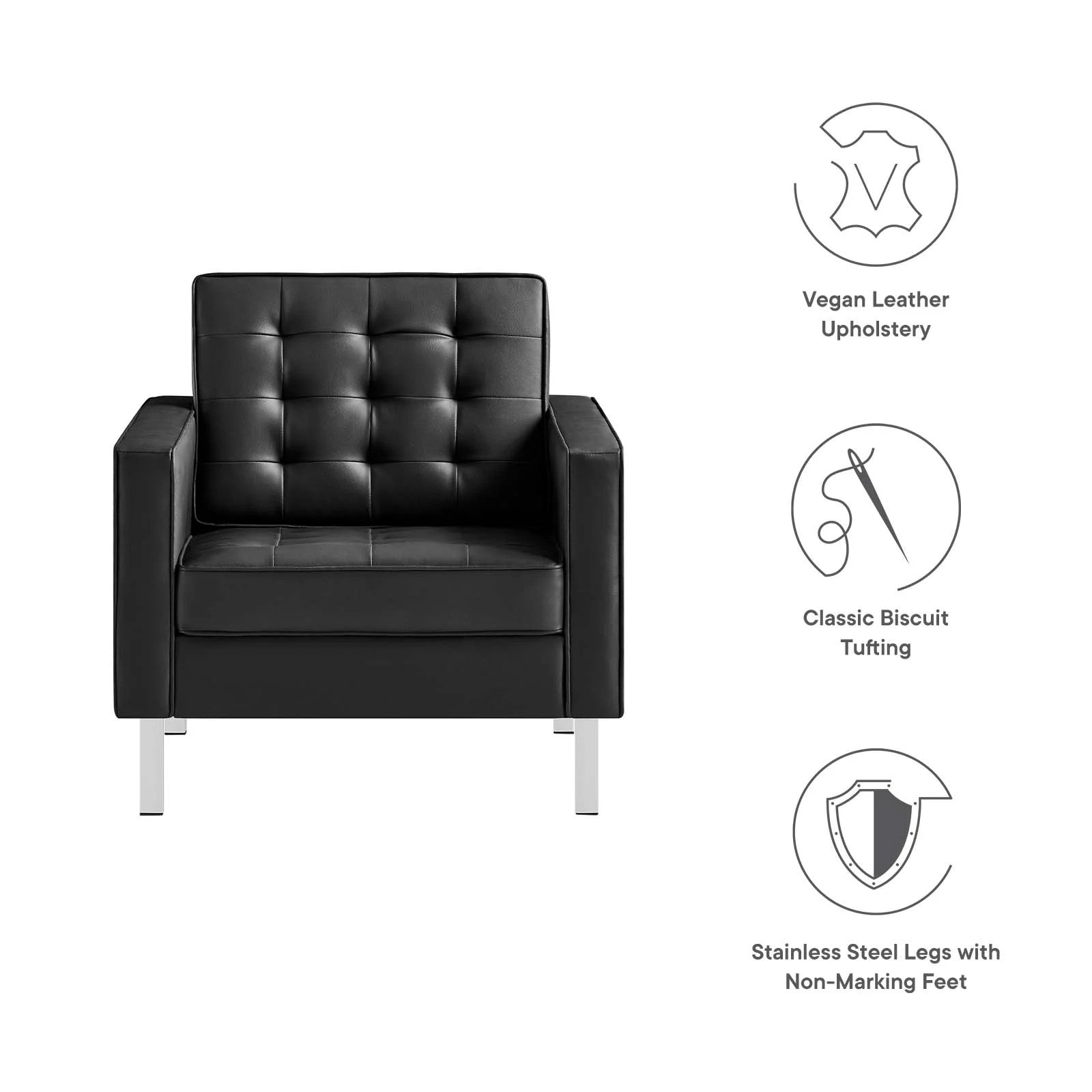 Modway Loft Tufted Upholstered Faux Leather Armchair