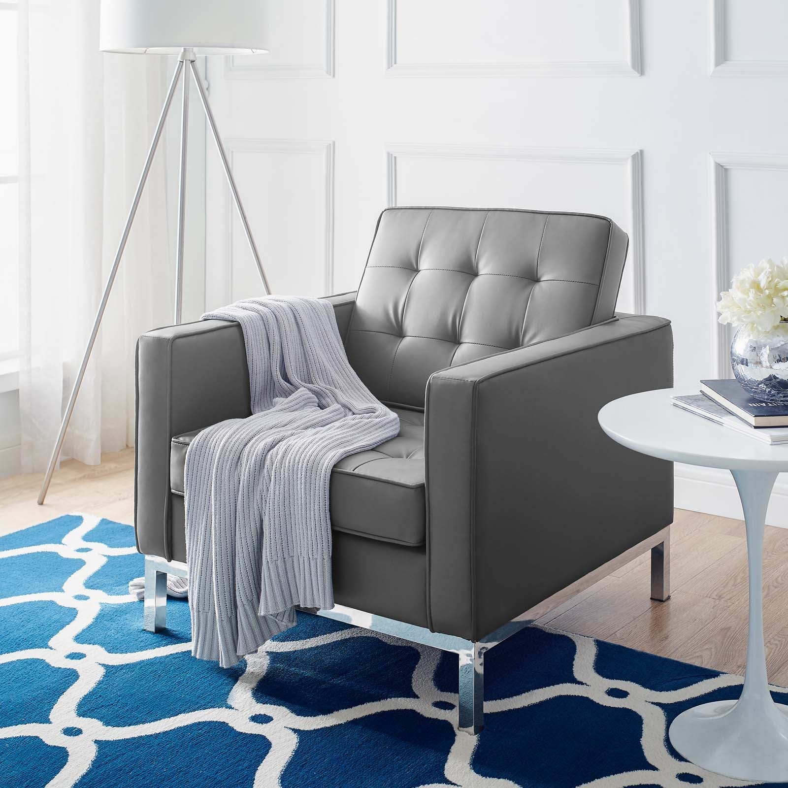 Modway Loft Tufted Upholstered Faux Leather Armchair