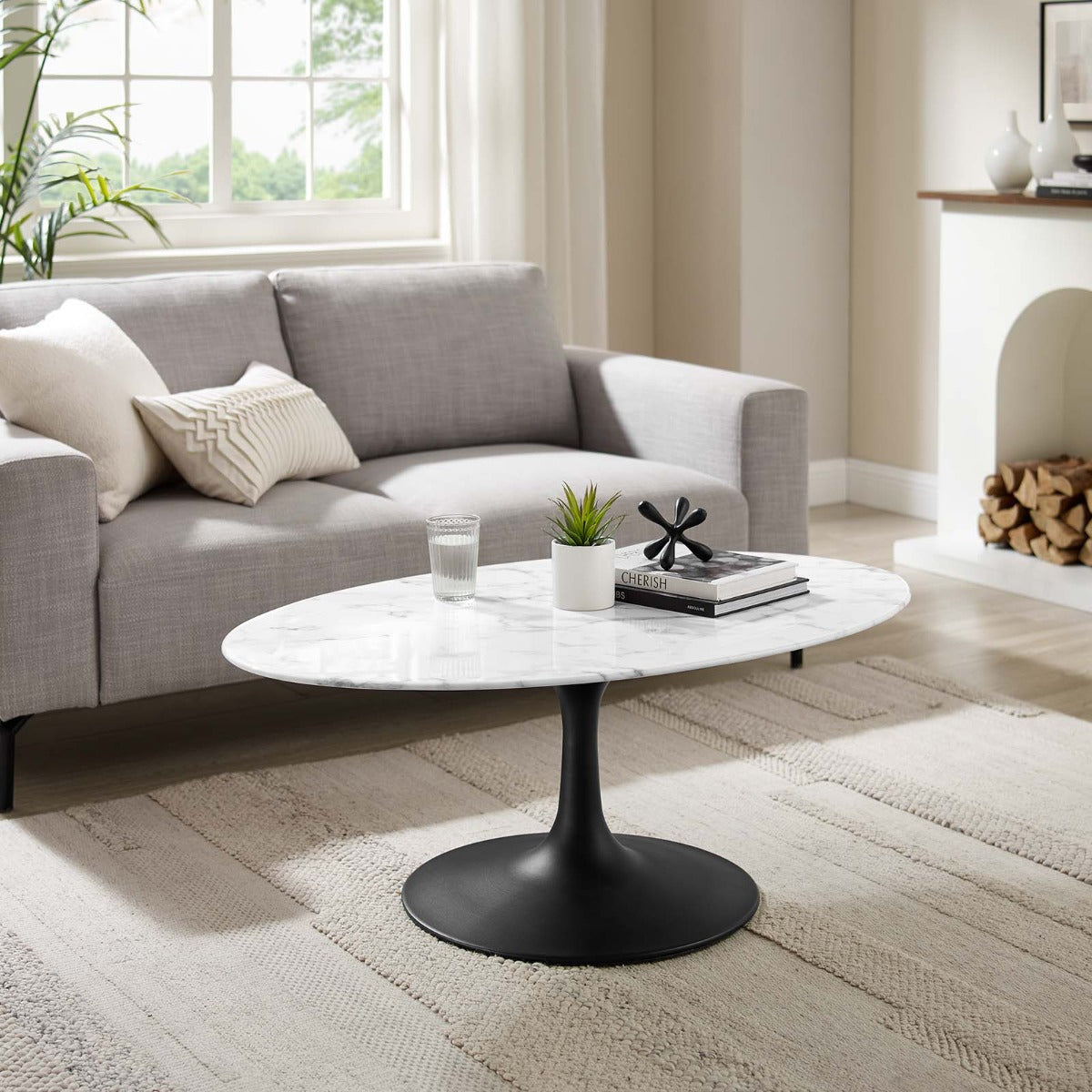 Modway Lippa 42" Oval Artificial Marble Coffee Table
