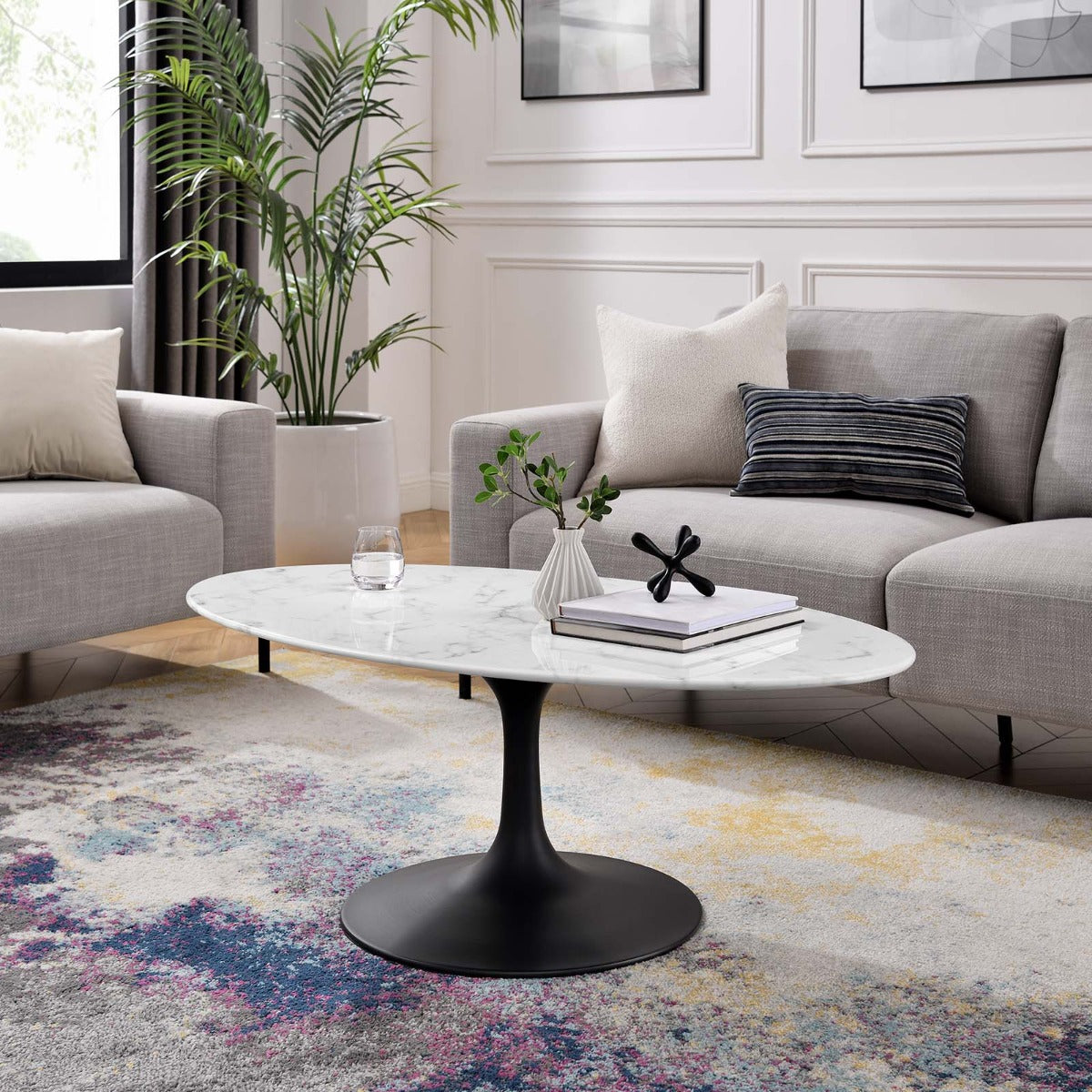 Modway Lippa 48" Oval Artificial Marble Coffee Table