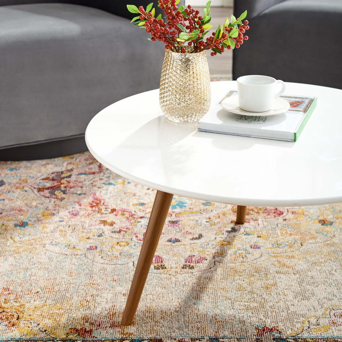 Modway Lippa 28" Round Wood Top Coffee Table with Tripod Base