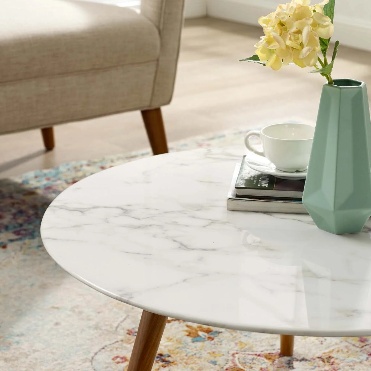 Modway Lippa 28" Round Artificial Marble Coffee Table with Tripod Base