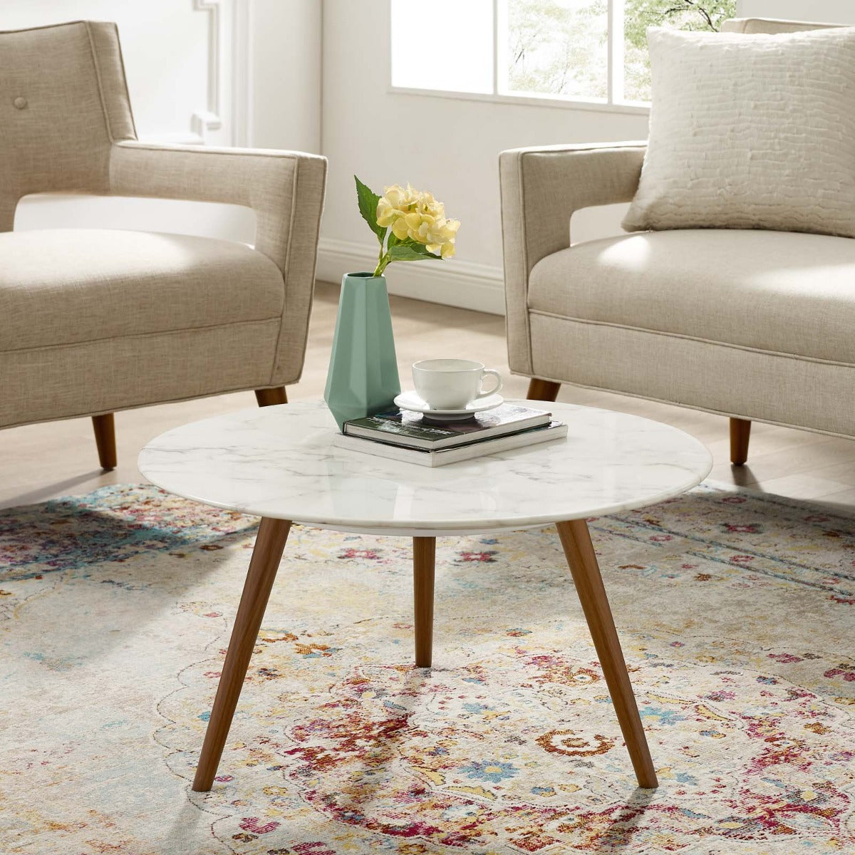 Modway Lippa 28" Round Artificial Marble Coffee Table with Tripod Base