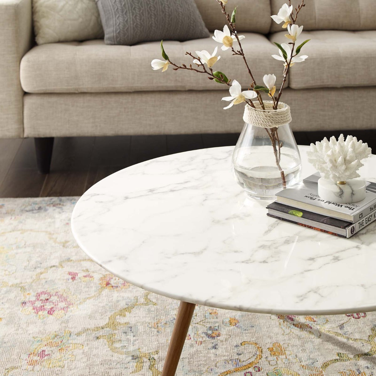 Modway Lippa 36" Round Artificial Marble Coffee Table with Tripod Base