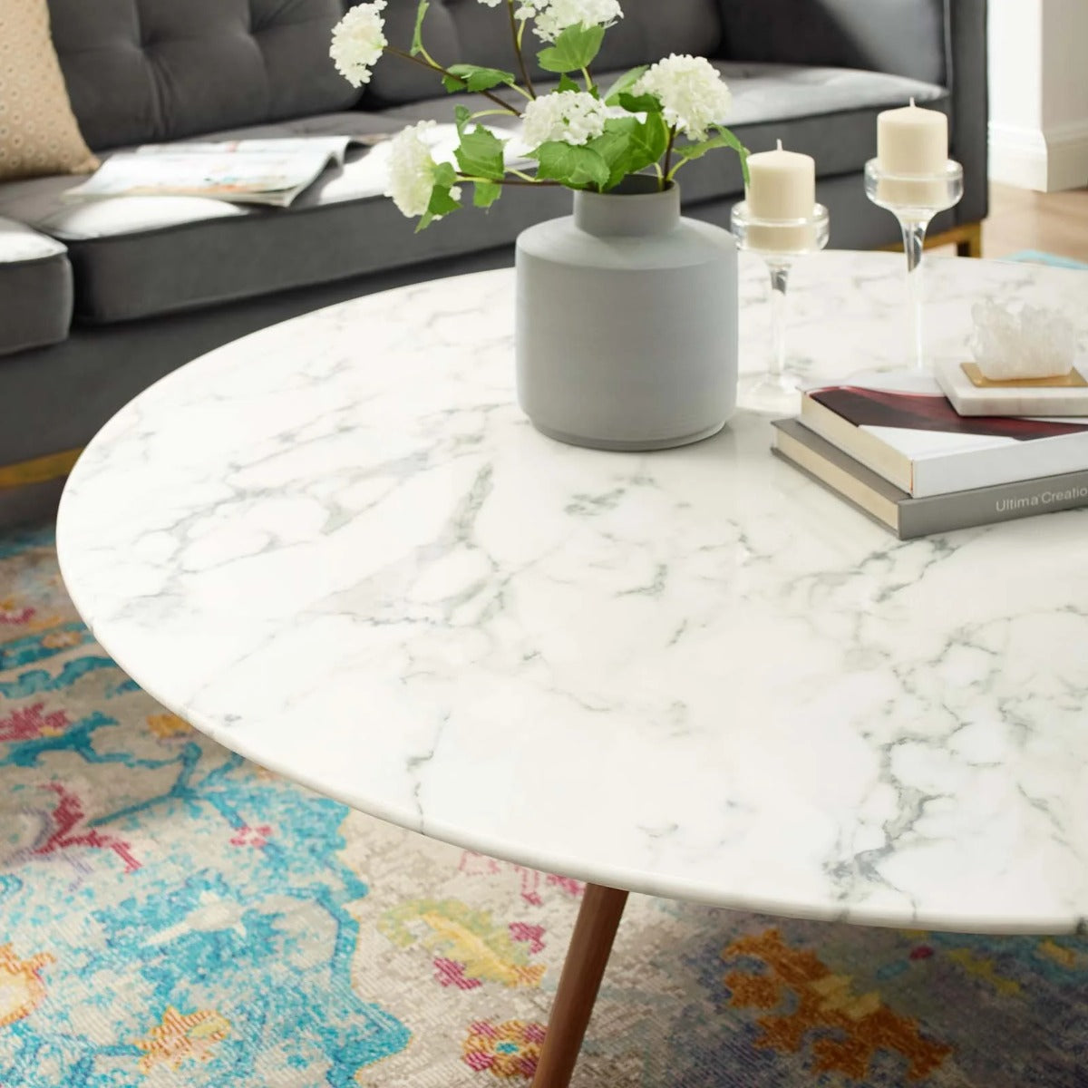 Modway Lippa 48" Round Artificial Marble Coffee Table with Tripod Base