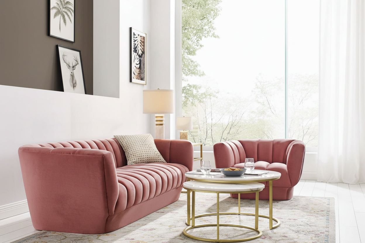 Modway Entertain Vertical Channel Tufted Performance Velvet Sofa and Armchair Set