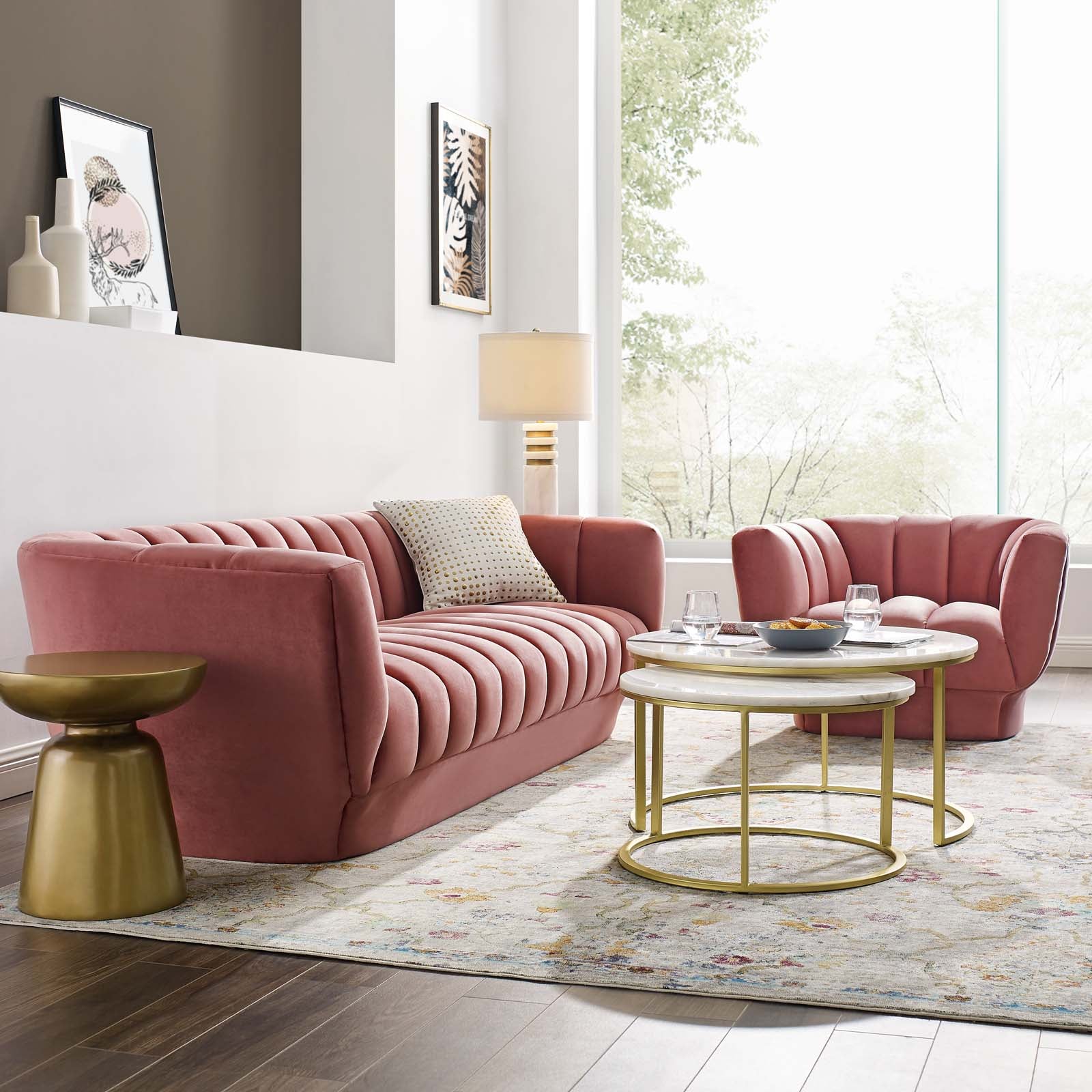 Modway Entertain Vertical Channel Tufted Performance Velvet Sofa and Armchair Set
