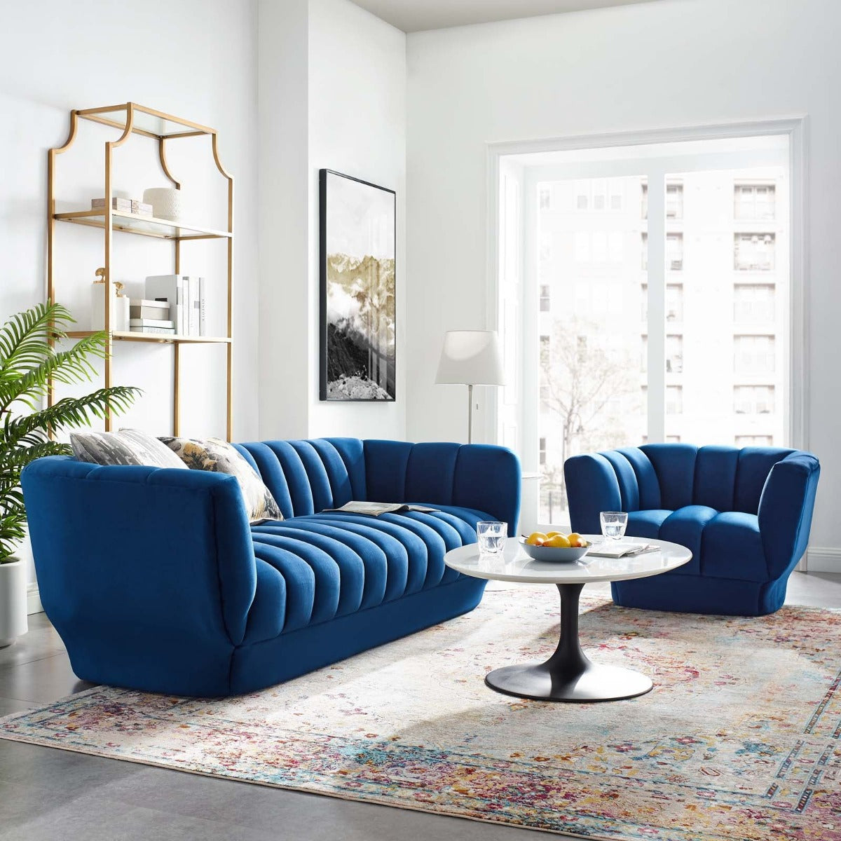 Modway Entertain Vertical Channel Tufted Performance Velvet Sofa and Armchair Set