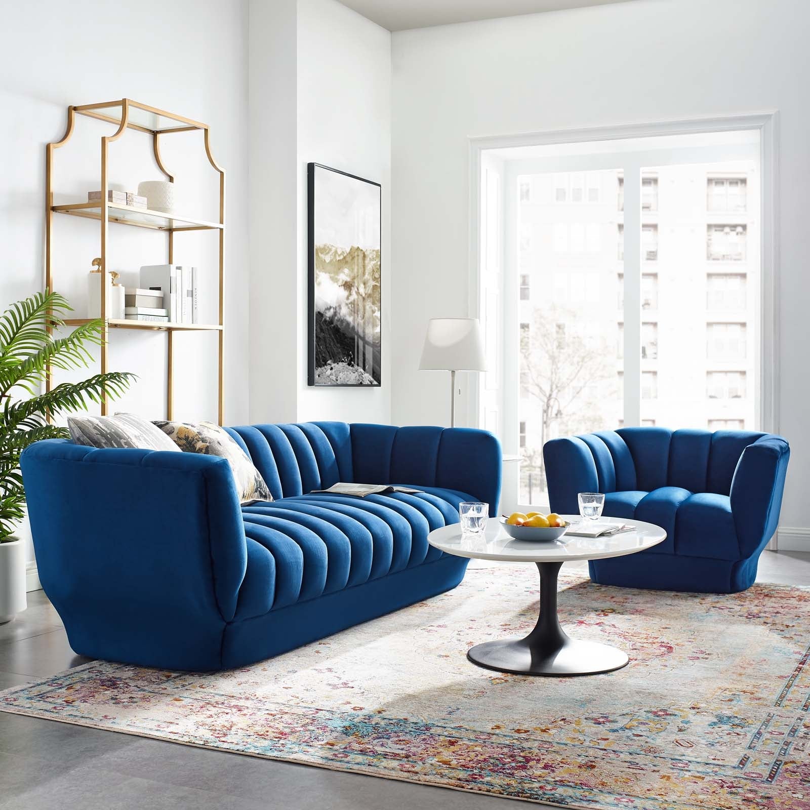 Modway Entertain Vertical Channel Tufted Performance Velvet Sofa and Armchair Set