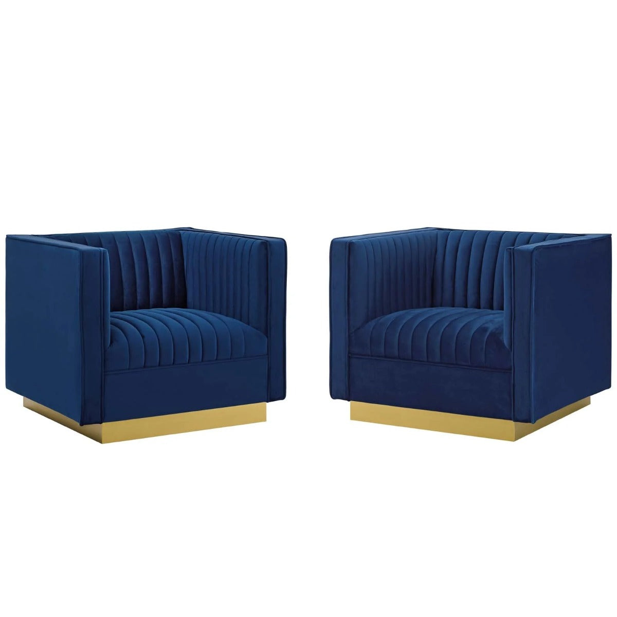 Modway Sanguine Vertical Channel Tufted Upholstered Performance Velvet Armchair Set of 2