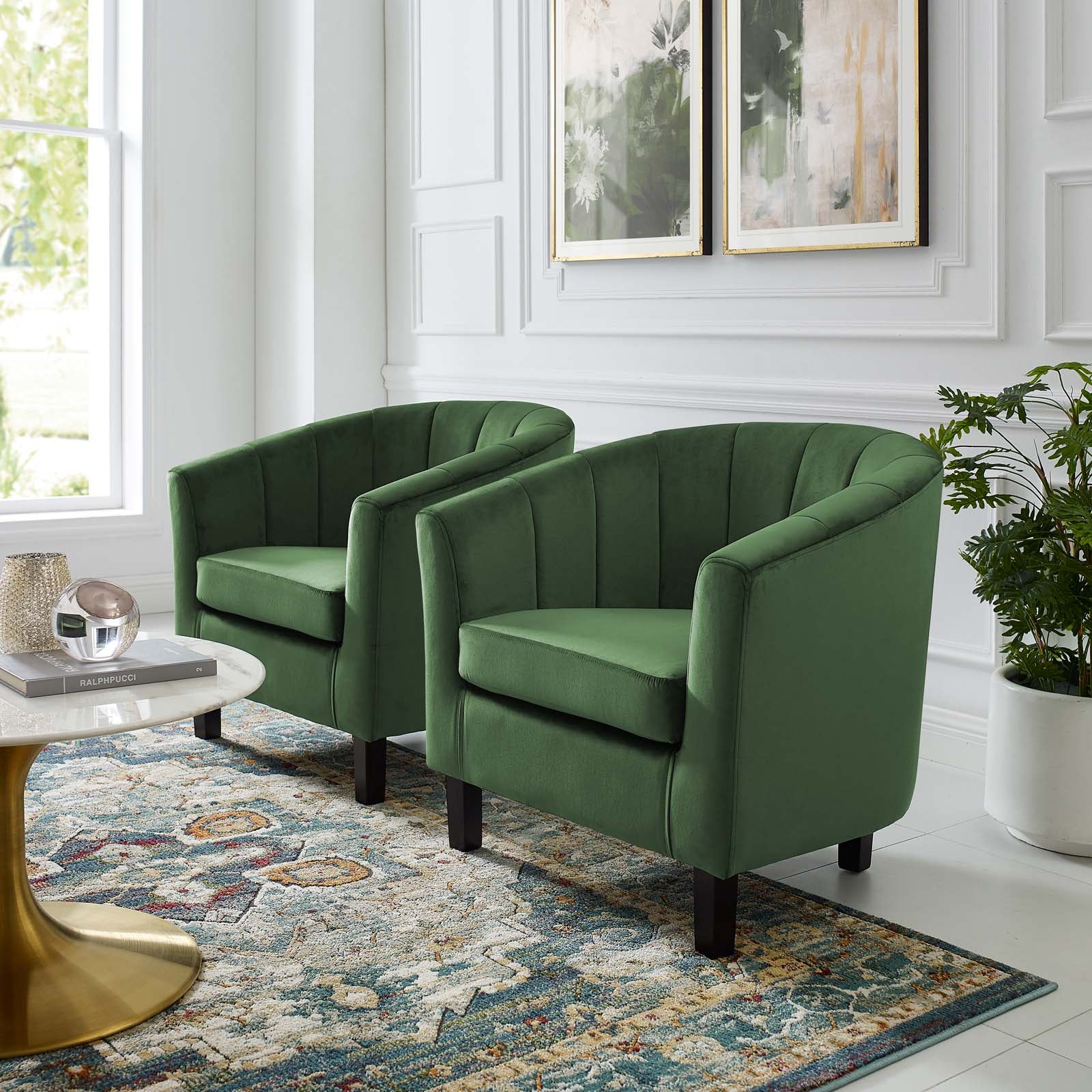 Modway Prospect Channel Tufted Performance Velvet Armchair Set of 2