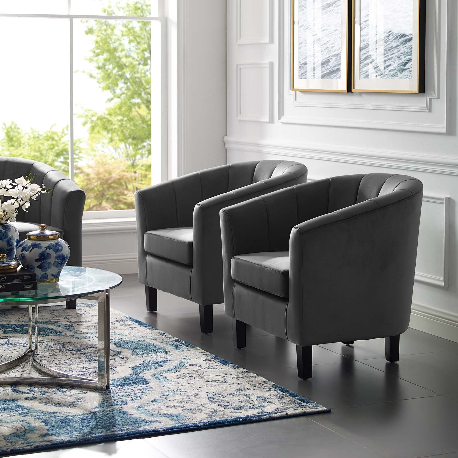 Modway Prospect Channel Tufted Performance Velvet Armchair Set of 2