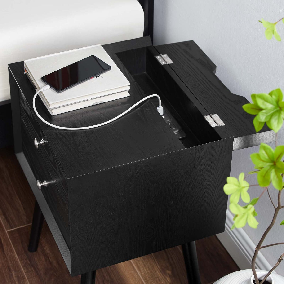 Modway Ember Wood Nightstand With USB Ports