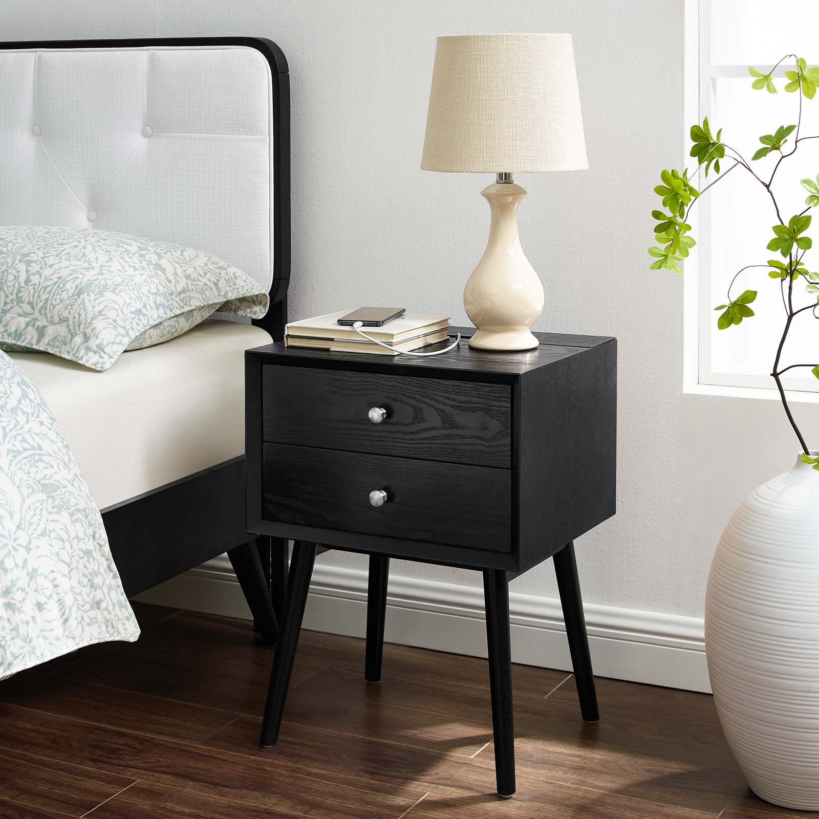 Modway Ember Wood Nightstand With USB Ports