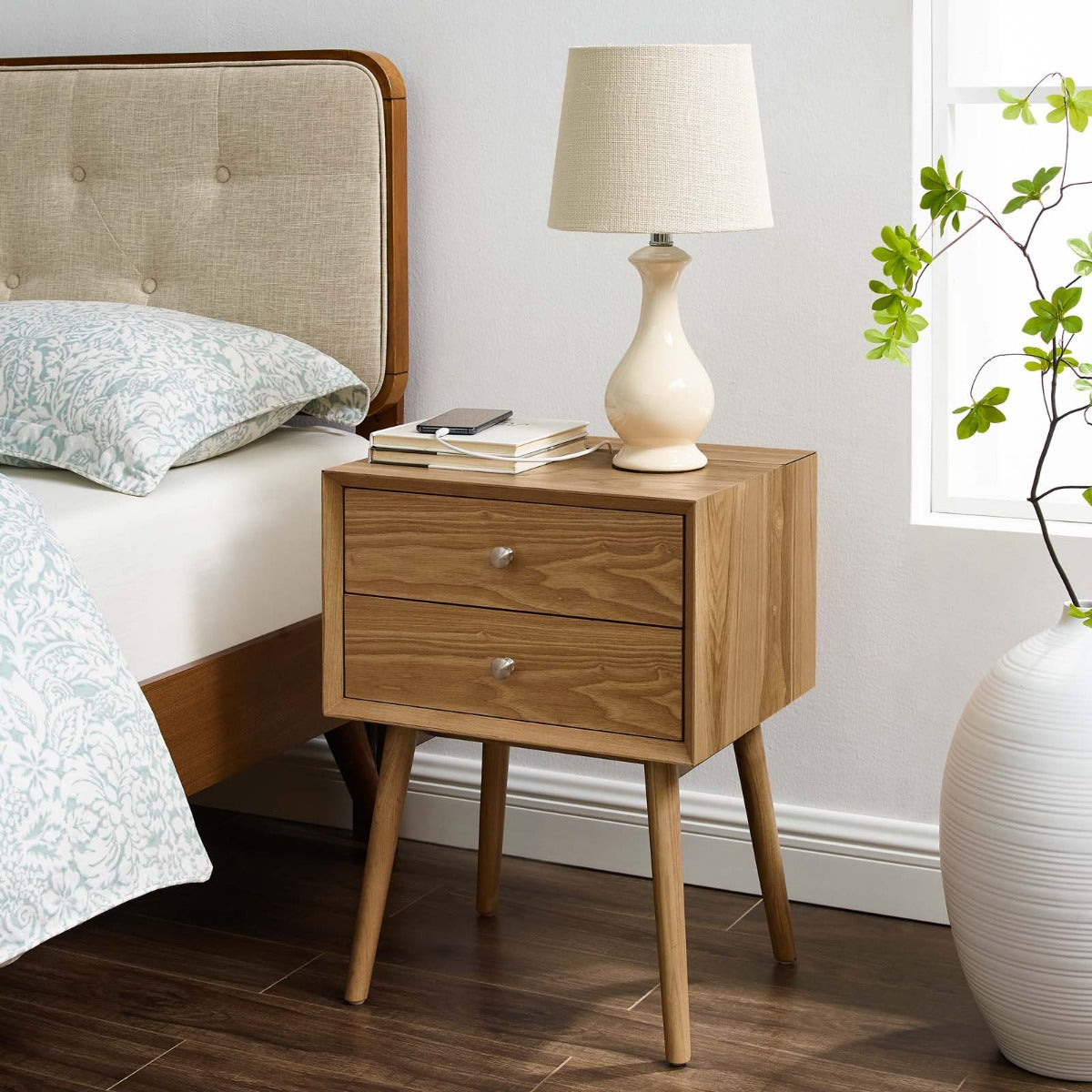 Modway Ember Wood Nightstand With USB Ports