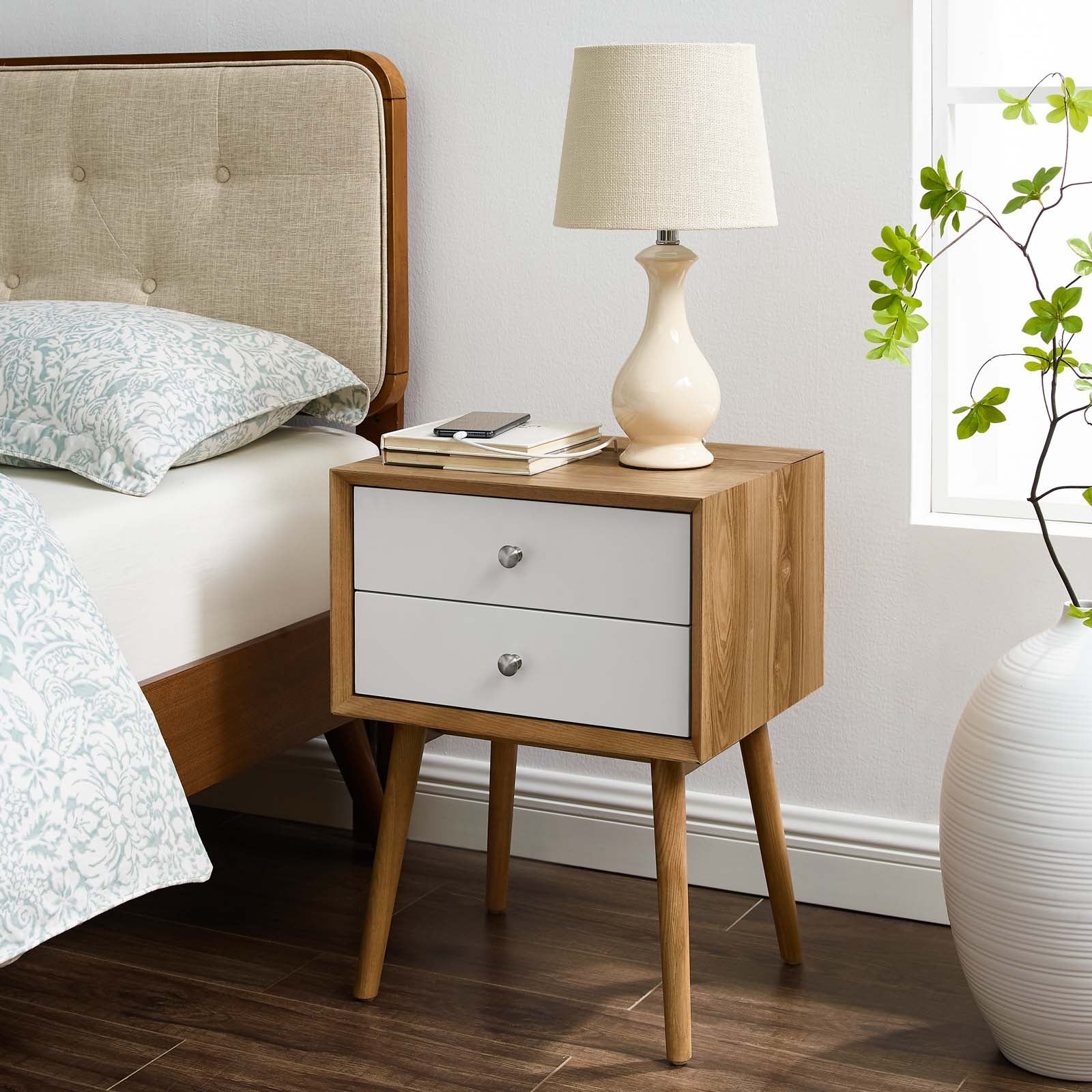 Modway Ember Wood Nightstand With USB Ports