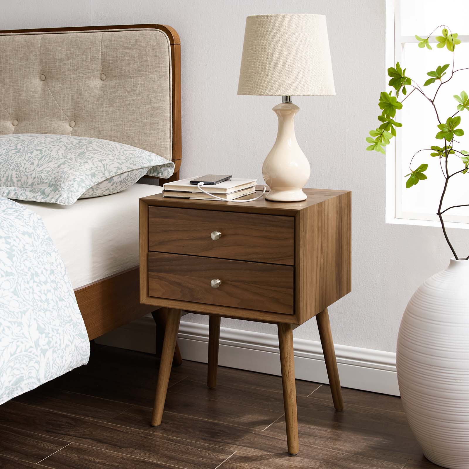 Modway Ember Wood Nightstand With USB Ports