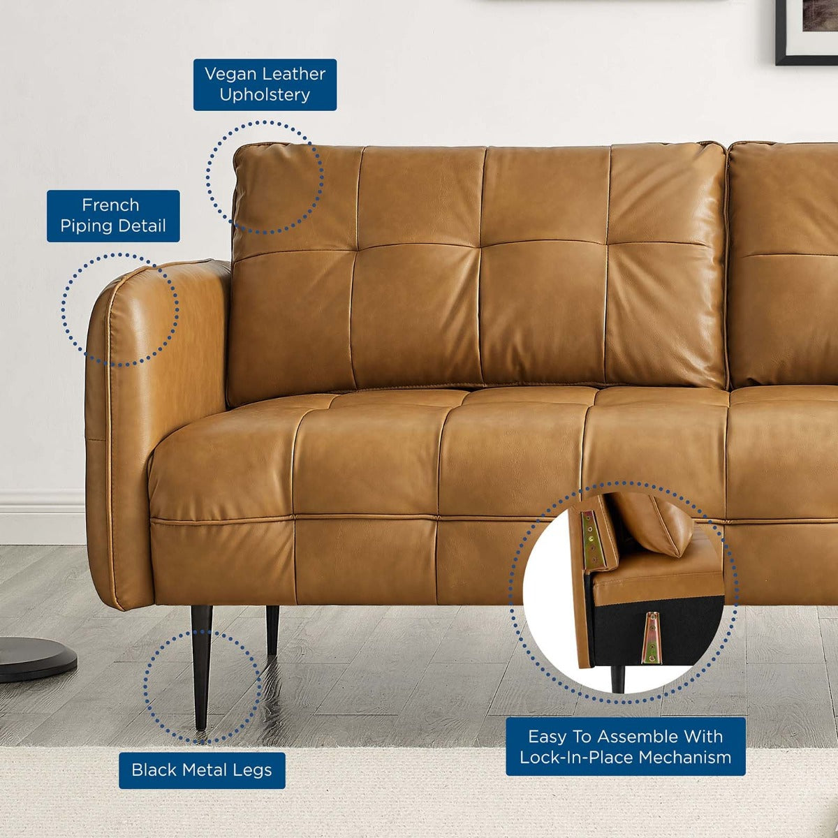 Modway Cameron Tufted Vegan Leather Sofa