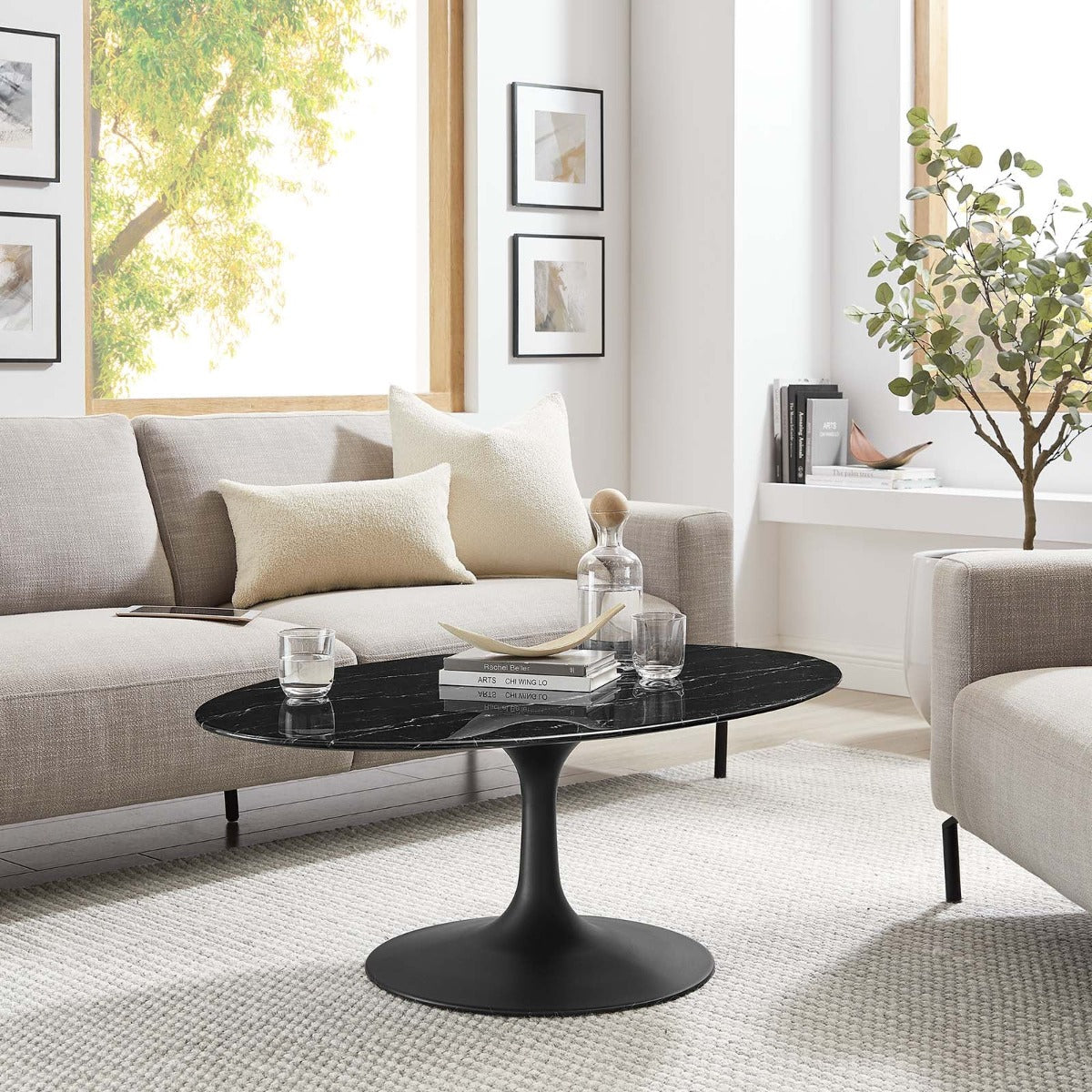 Modway Lippa 42" Oval Artificial Marble Coffee Table