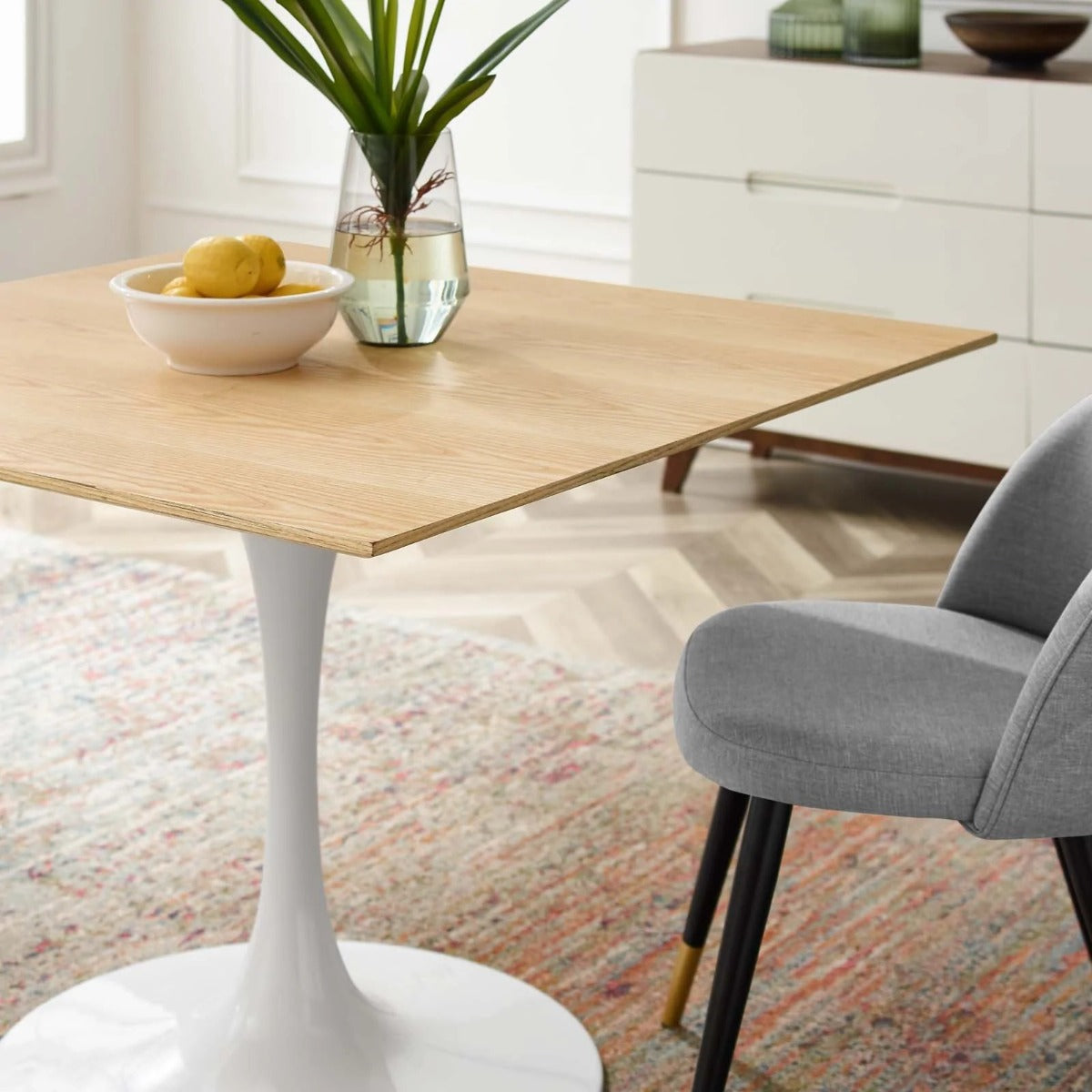 Modway Lippa 40" Square Dining Table White Natural