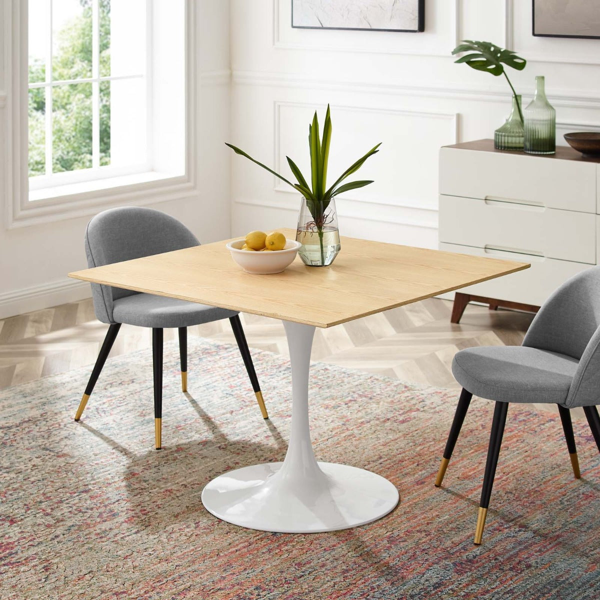 Modway Lippa 40" Square Dining Table White Natural