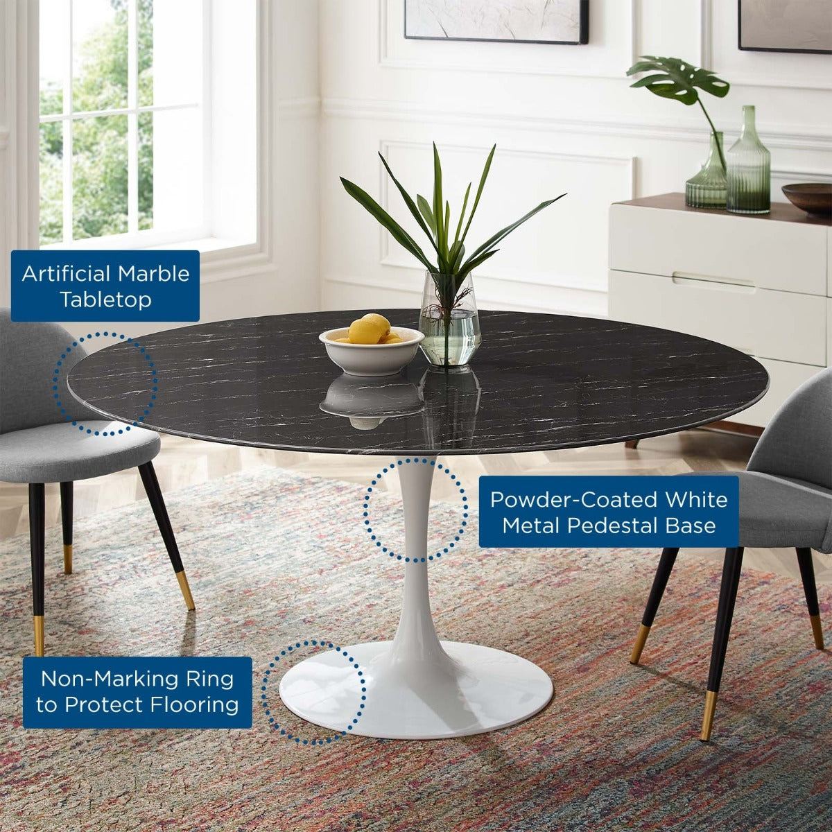 Modway Lippa 60" Artificial Marble Dining Table